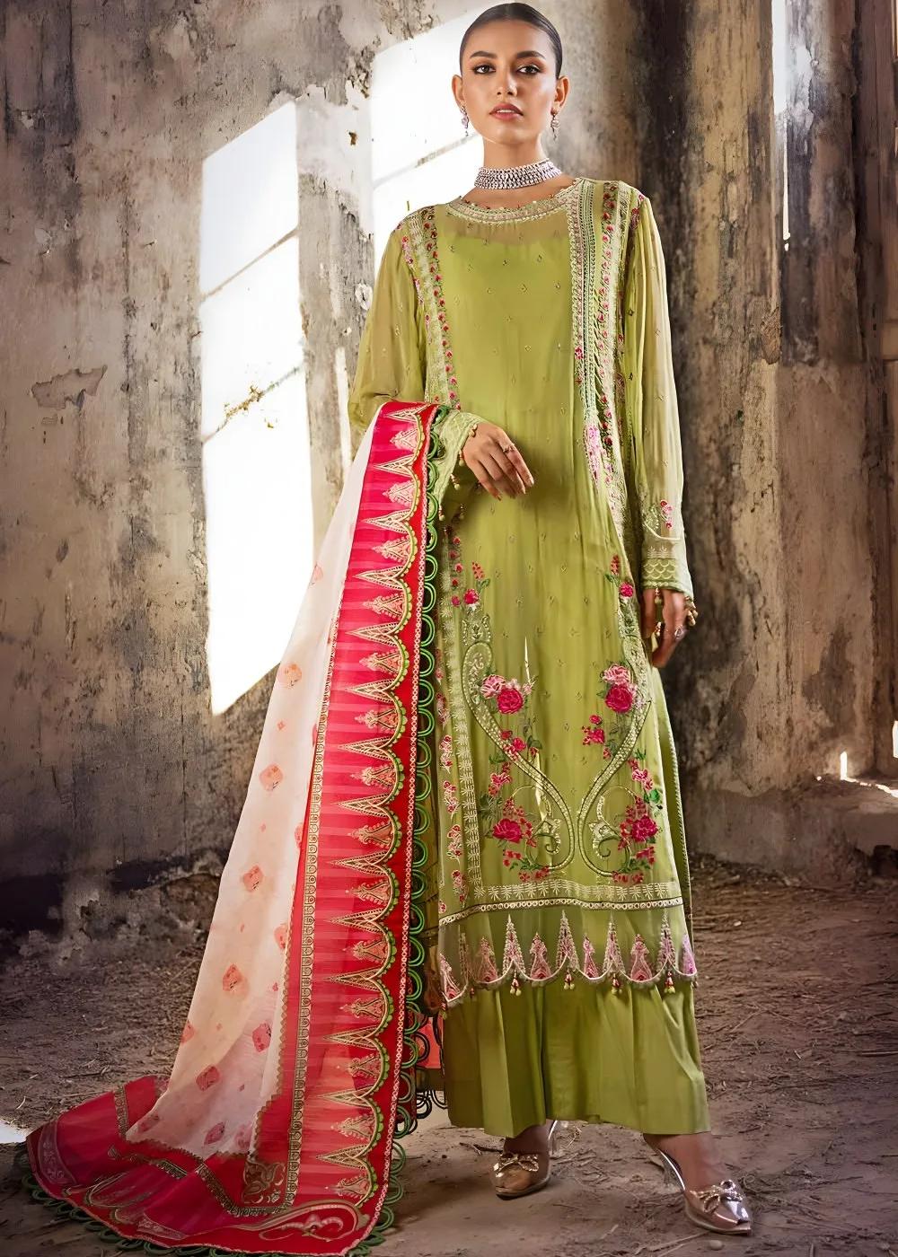 Gul Ahmed 3-Piece Embroidered Chiffon Unstitched Suit with Digital Printed Paper Cotton Dupatta FE-32032