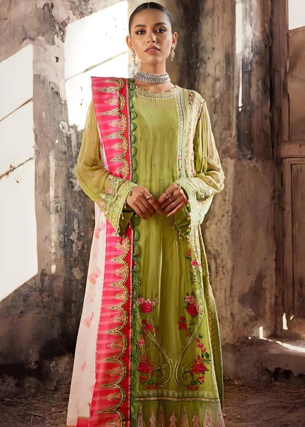Gul Ahmed 3-Piece Embroidered Chiffon Unstitched Suit with Digital Printed Paper Cotton Dupatta FE-32032