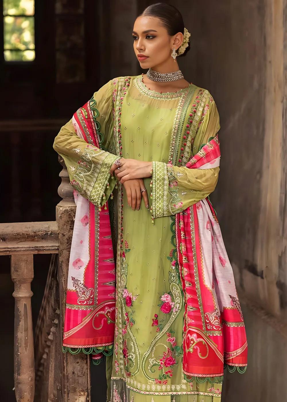 Gul Ahmed 3-Piece Embroidered Chiffon Unstitched Suit with Digital Printed Paper Cotton Dupatta FE-32032