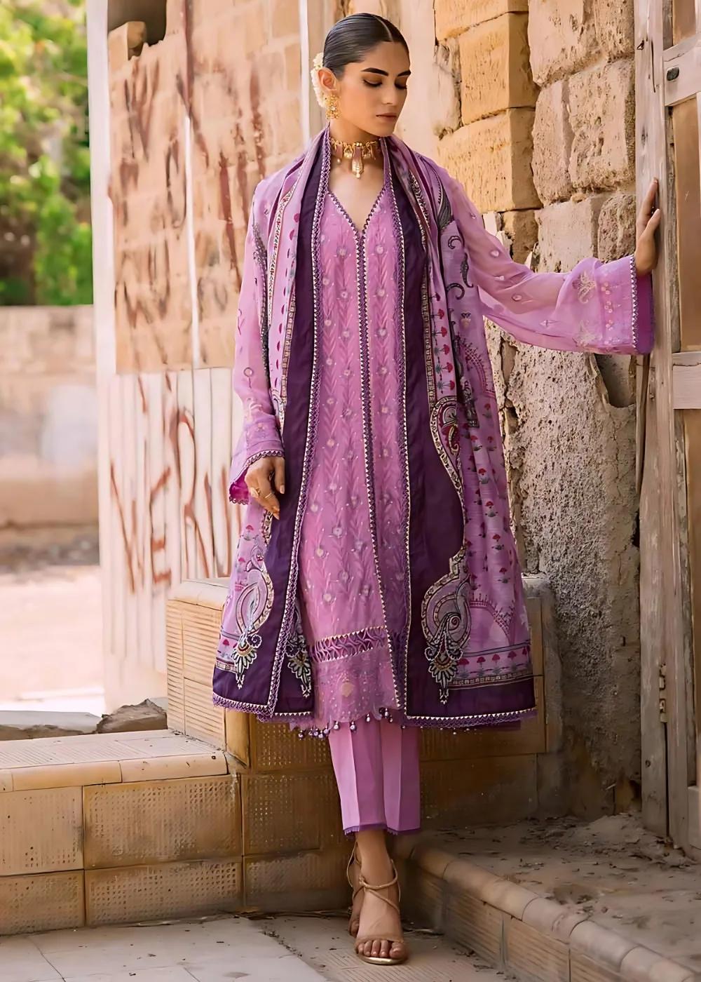 Gul Ahmed 3-Piece Embroidered Chiffon Unstitched Suit with Digital Printed Paper Cotton Dupatta FE-32022