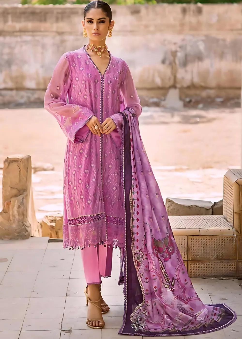 Gul Ahmed 3-Piece Embroidered Chiffon Unstitched Suit with Digital Printed Paper Cotton Dupatta FE-32022