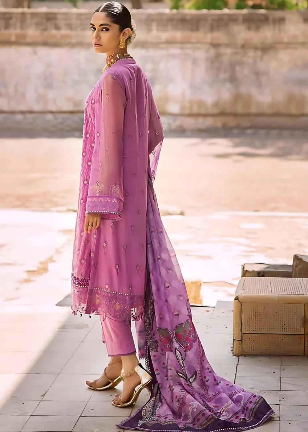 Gul Ahmed 3-Piece Embroidered Chiffon Unstitched Suit with Digital Printed Paper Cotton Dupatta FE-32022