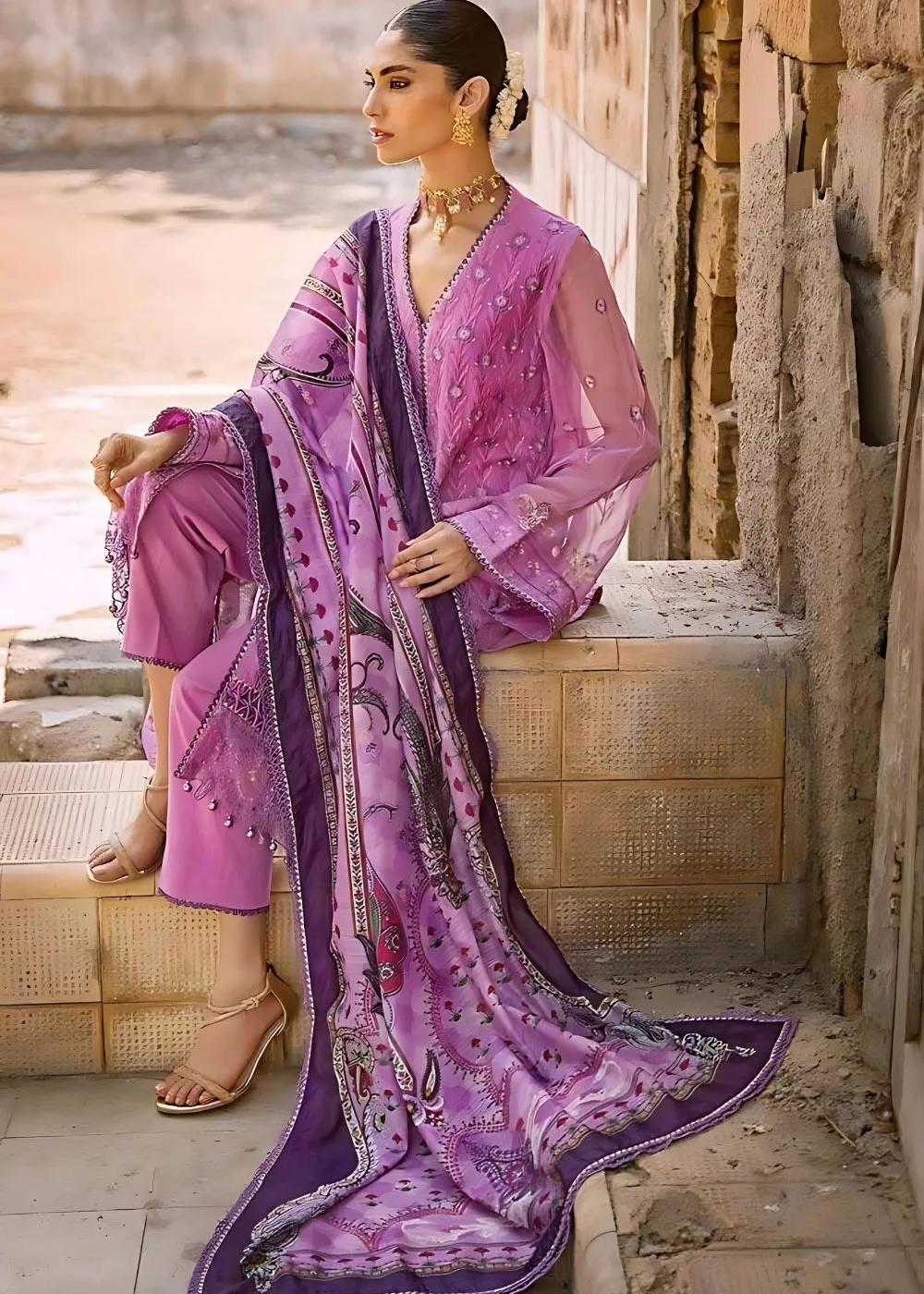 Gul Ahmed 3-Piece Embroidered Chiffon Unstitched Suit with Digital Printed Paper Cotton Dupatta FE-32022