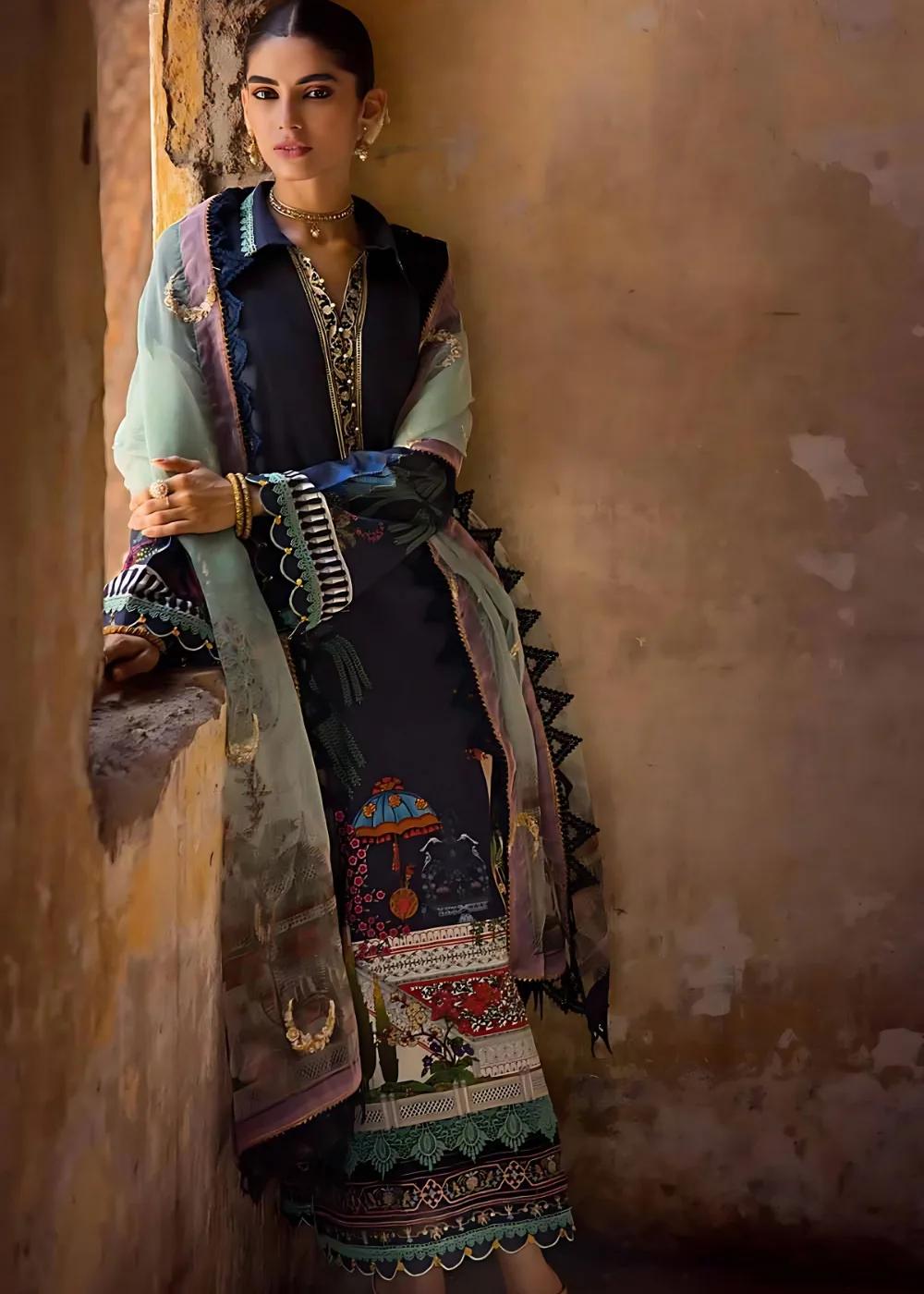 Gul Ahmed 3-Piece Embroidered Dobby Unstitched Suit with Embroidered Organza Dupatta and Neckline FE-32106