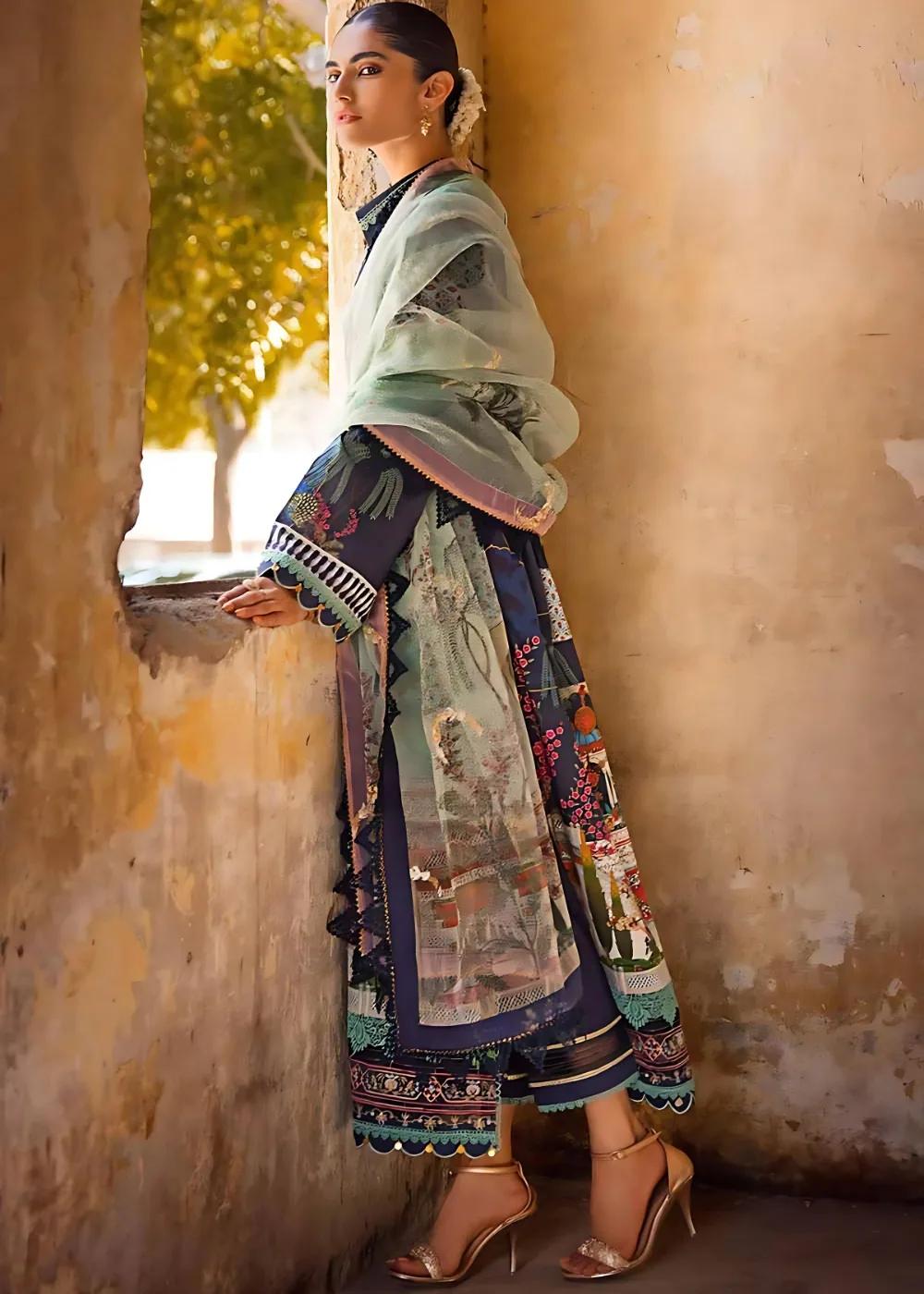 Gul Ahmed 3-Piece Embroidered Dobby Unstitched Suit with Embroidered Organza Dupatta and Neckline FE-32106