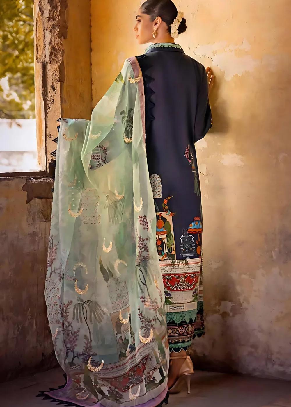 Gul Ahmed 3-Piece Embroidered Dobby Unstitched Suit with Embroidered Organza Dupatta and Neckline FE-32106