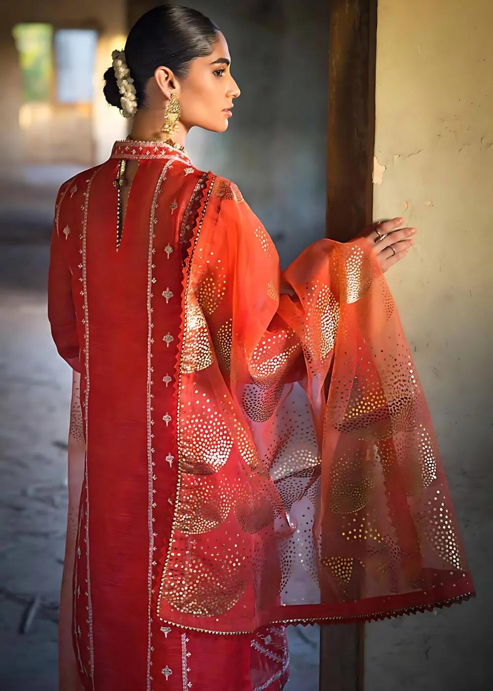 Gul Ahmed 3-Piece Embroidered Foil Printed Nylon Unstitched Suit with Foil Printed Organza Dupatta FE-32110