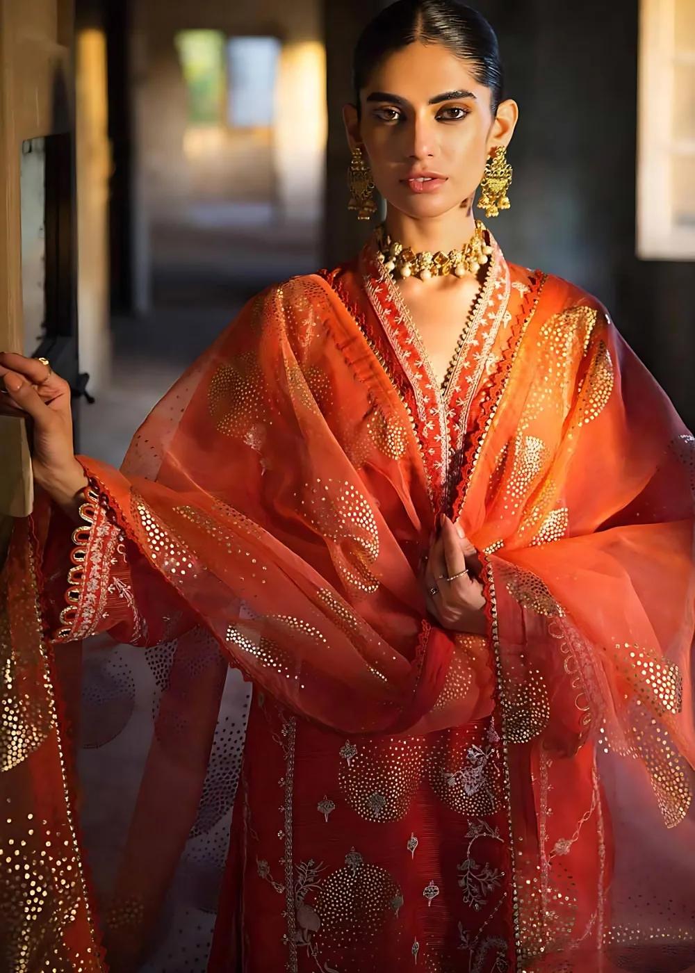 Gul Ahmed 3-Piece Embroidered Foil Printed Nylon Unstitched Suit with Foil Printed Organza Dupatta FE-32110