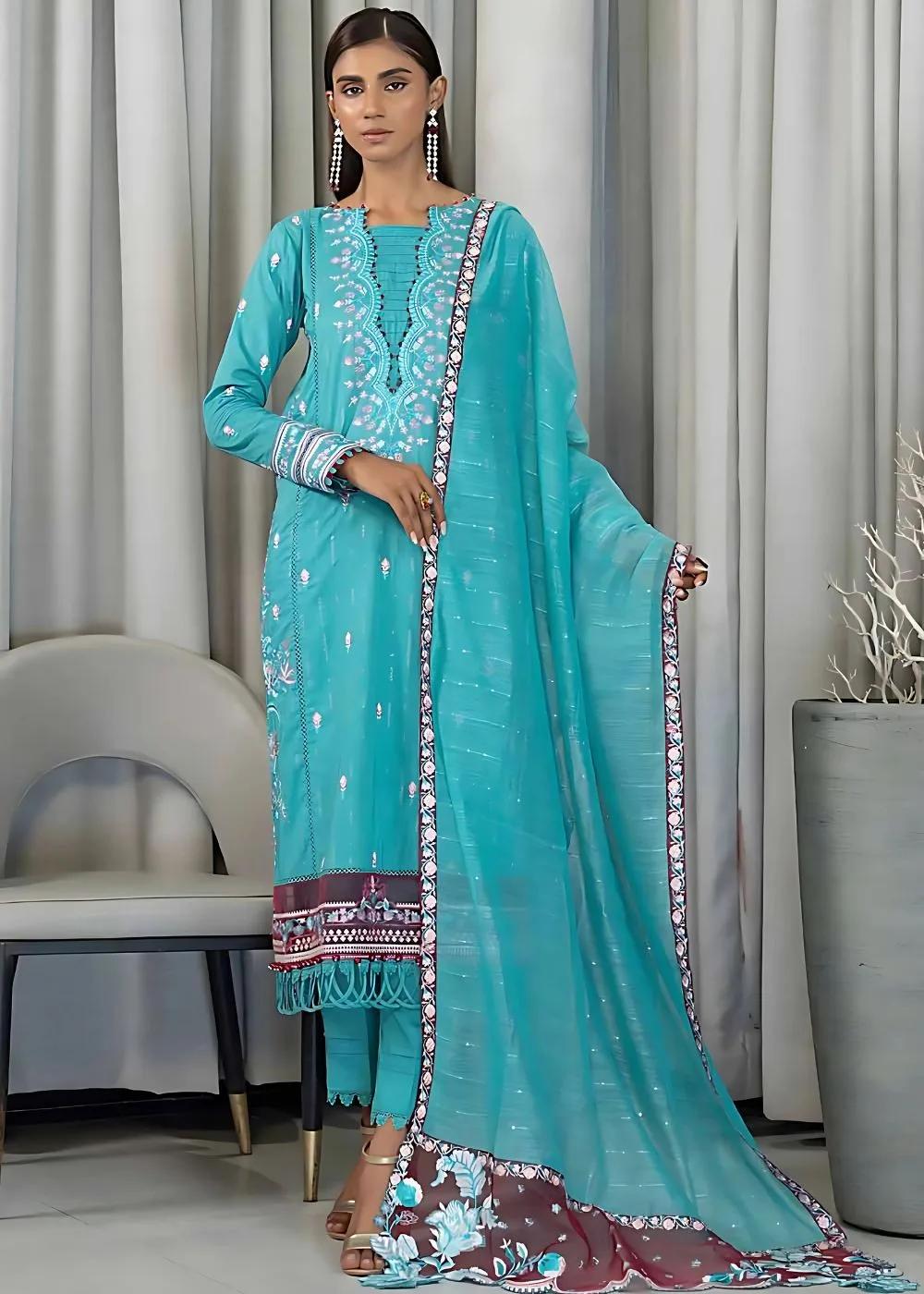 Gul Ahmed 3-Piece Embroidered Glitter Printed Cambric Unstitched Suit with Sequins Dupatta PM-32073