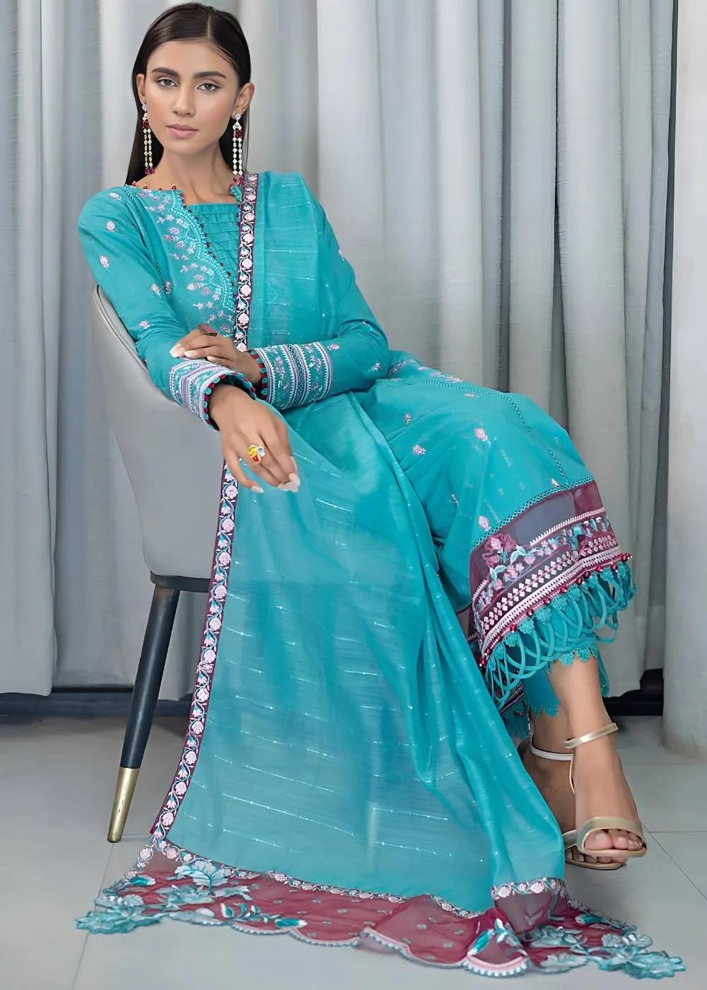 Gul Ahmed 3-Piece Embroidered Glitter Printed Cambric Unstitched Suit with Sequins Dupatta PM-32073