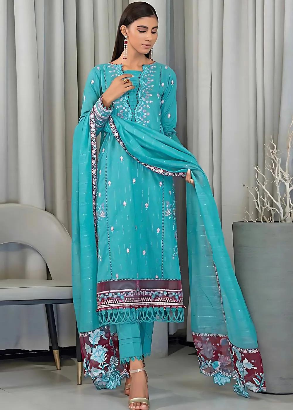 Gul Ahmed 3-Piece Embroidered Glitter Printed Cambric Unstitched Suit with Sequins Dupatta PM-32073