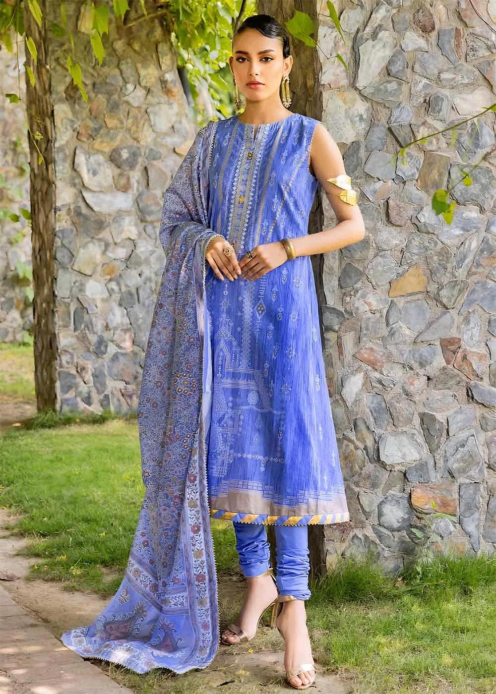 Gul Ahmed 3-Piece Embroidered Gold Printed Cambric Unstitched Suit with Printed Burnout Dupatta BN-32001