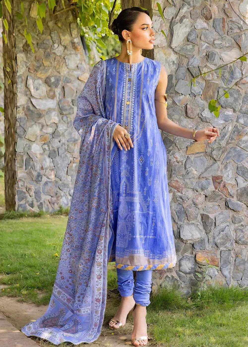 Gul Ahmed 3-Piece Embroidered Gold Printed Cambric Unstitched Suit with Printed Burnout Dupatta BN-32001