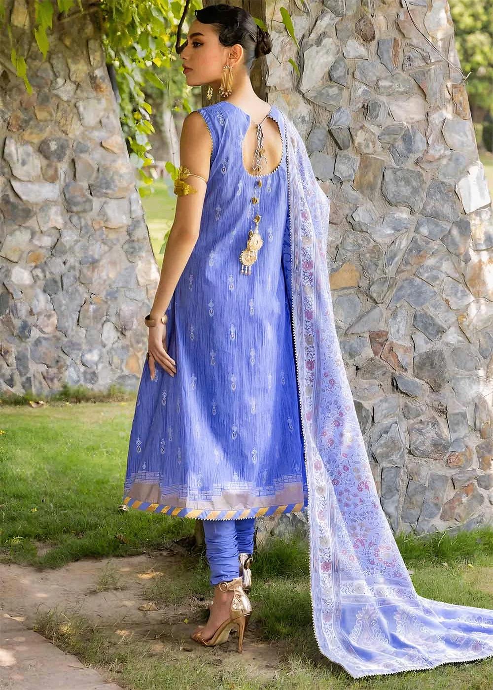 Gul Ahmed 3-Piece Embroidered Gold Printed Cambric Unstitched Suit with Printed Burnout Dupatta BN-32001