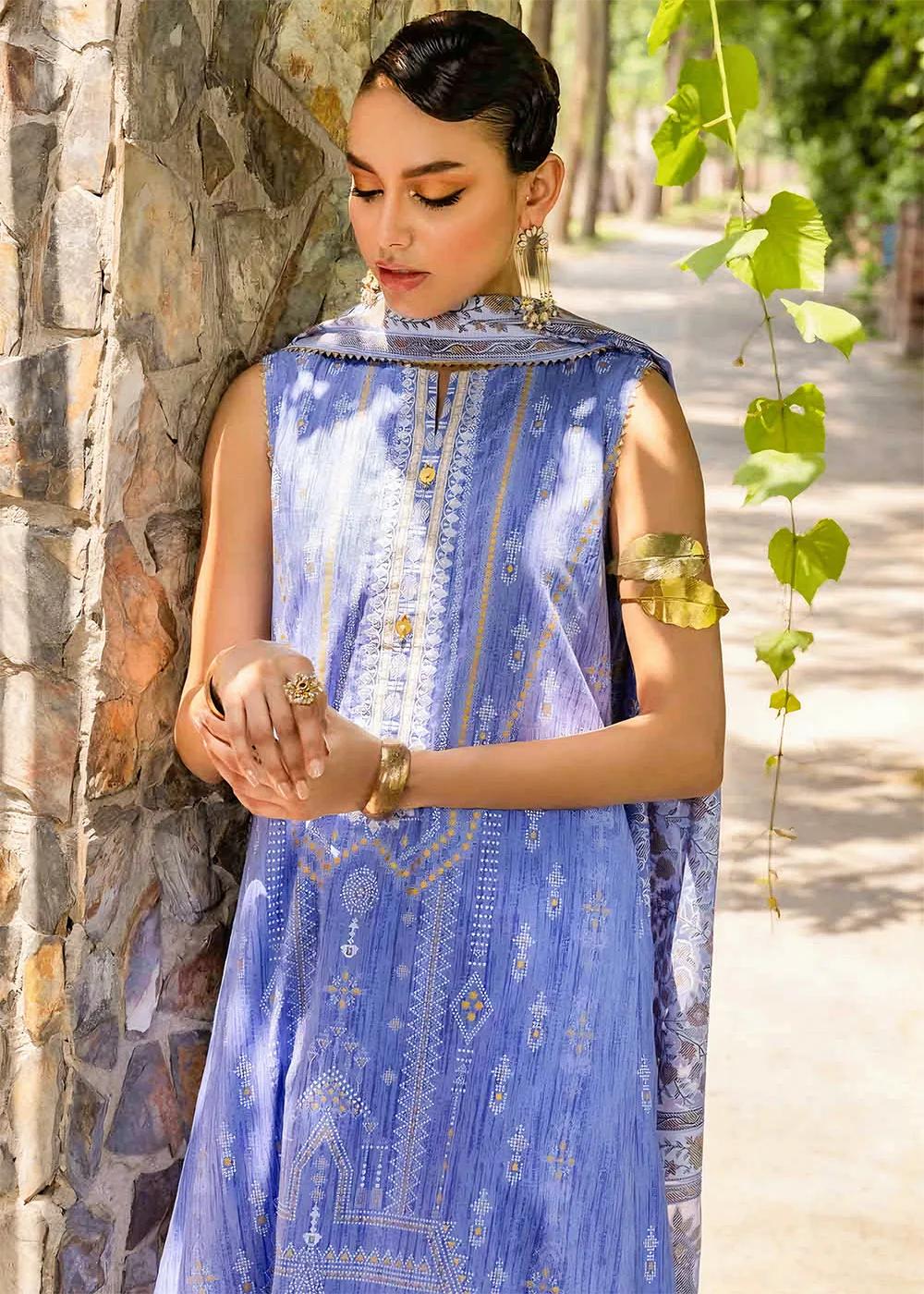 Gul Ahmed 3-Piece Embroidered Gold Printed Cambric Unstitched Suit with Printed Burnout Dupatta BN-32001