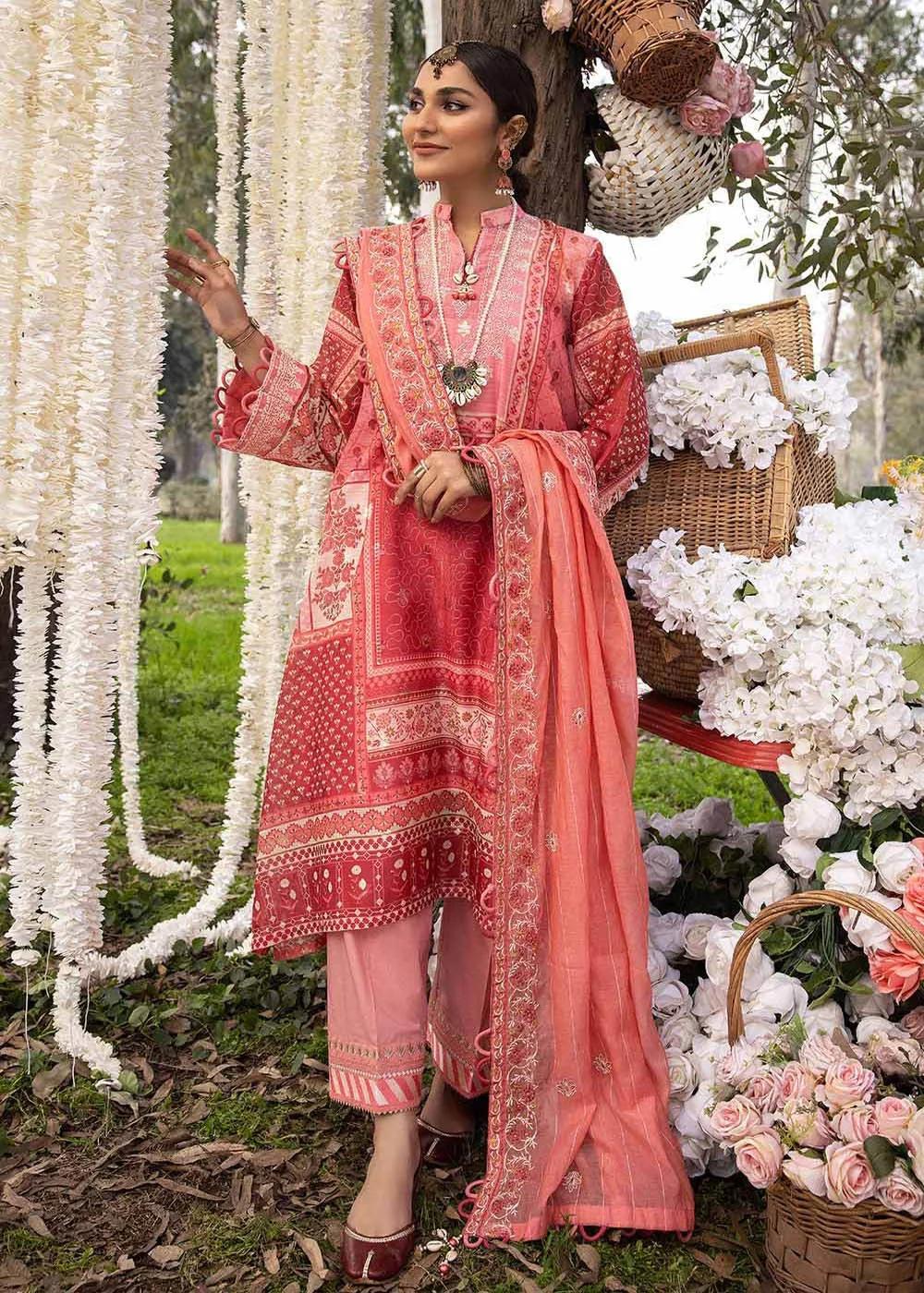 Gul Ahmed 3-Piece Embroidered Jacquard Printed Unstitched Suit with Embroidered Stripe Dupatta FE-32023
