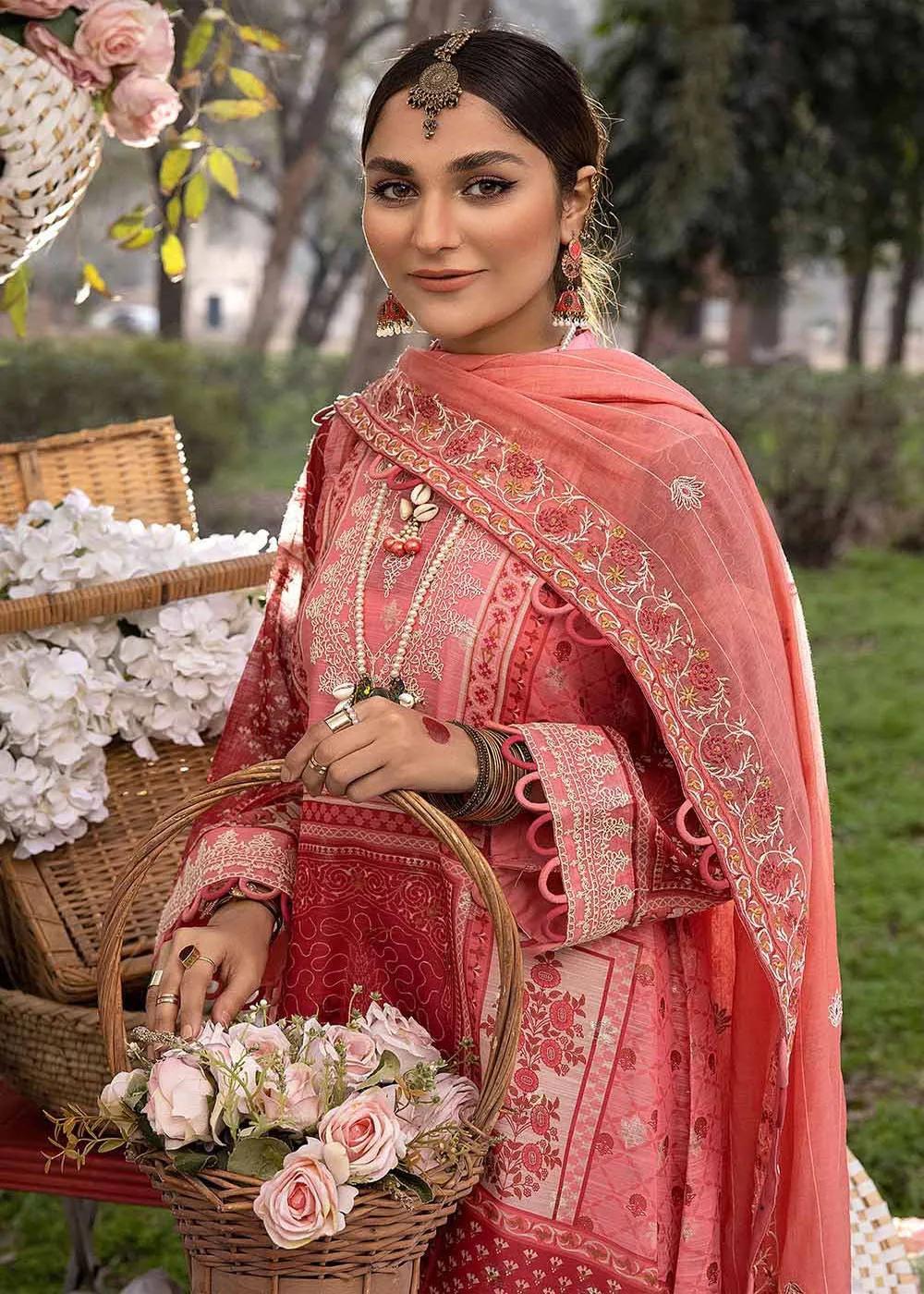 Gul Ahmed 3-Piece Embroidered Jacquard Printed Unstitched Suit with Embroidered Stripe Dupatta FE-32023