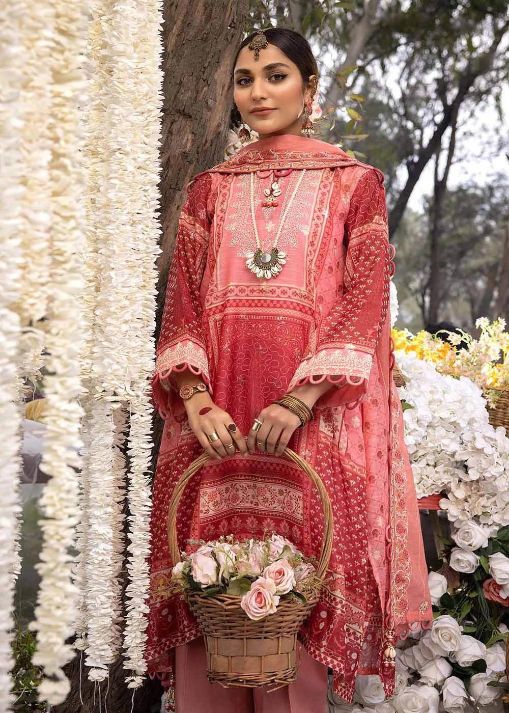 Gul Ahmed 3-Piece Embroidered Jacquard Printed Unstitched Suit with Embroidered Stripe Dupatta FE-32023