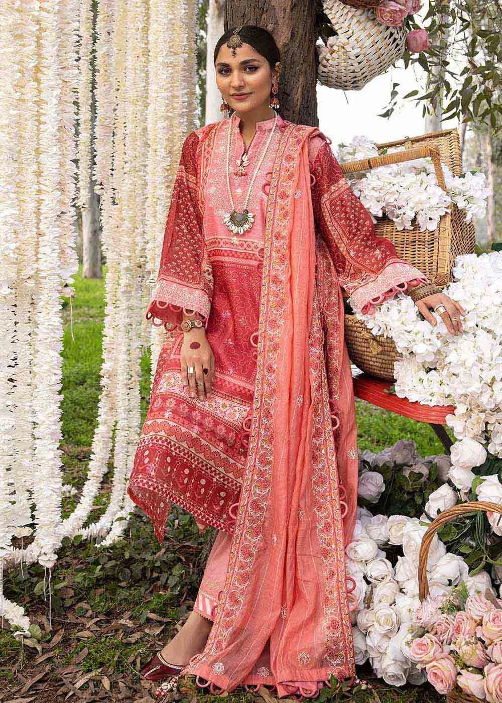 Gul Ahmed 3-Piece Embroidered Jacquard Printed Unstitched Suit with Embroidered Stripe Dupatta FE-32023