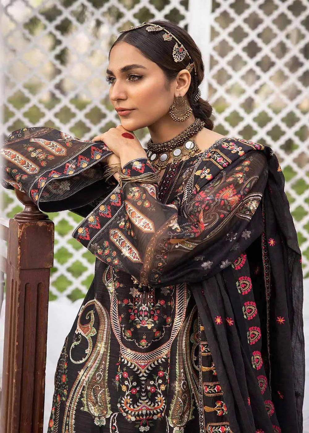 Gul Ahmed 3-Piece Embroidered Jacquard Printed Unstitched Suit with Embroidered Stripe Dupatta FE-32025
