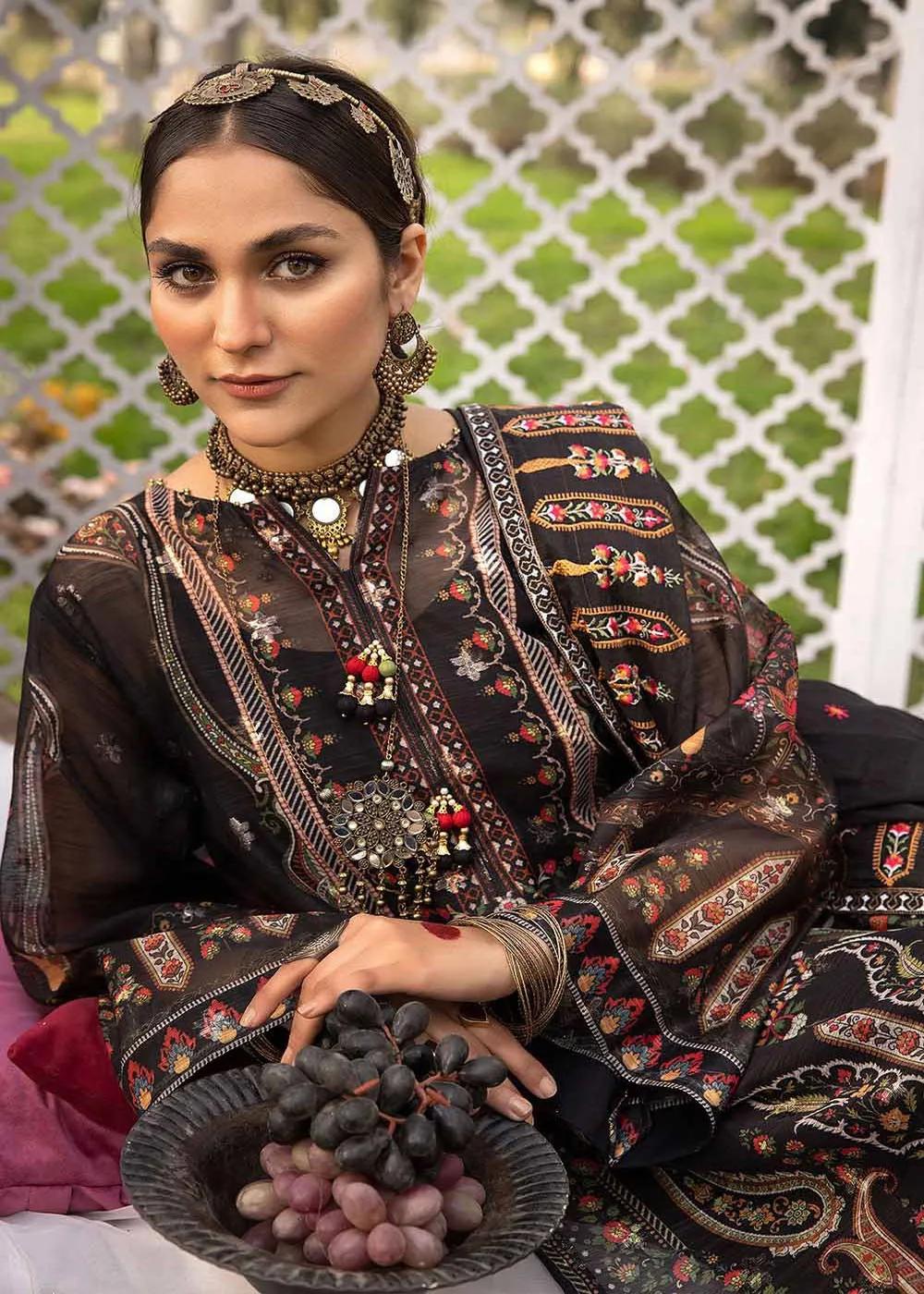 Gul Ahmed 3-Piece Embroidered Jacquard Printed Unstitched Suit with Embroidered Stripe Dupatta FE-32025
