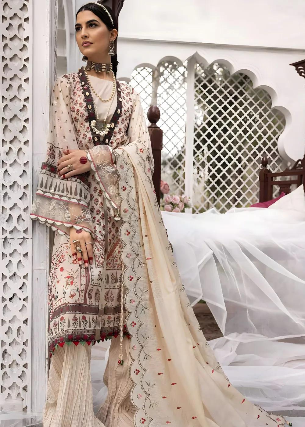 Gul Ahmed 3-Piece Embroidered Jacquard Unstitched Suit with Embroidered Stripe Dupatta FE-32027