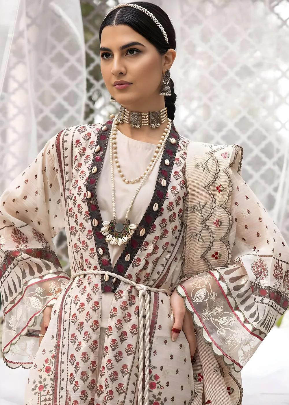 Gul Ahmed 3-Piece Embroidered Jacquard Unstitched Suit with Embroidered Stripe Dupatta FE-32027