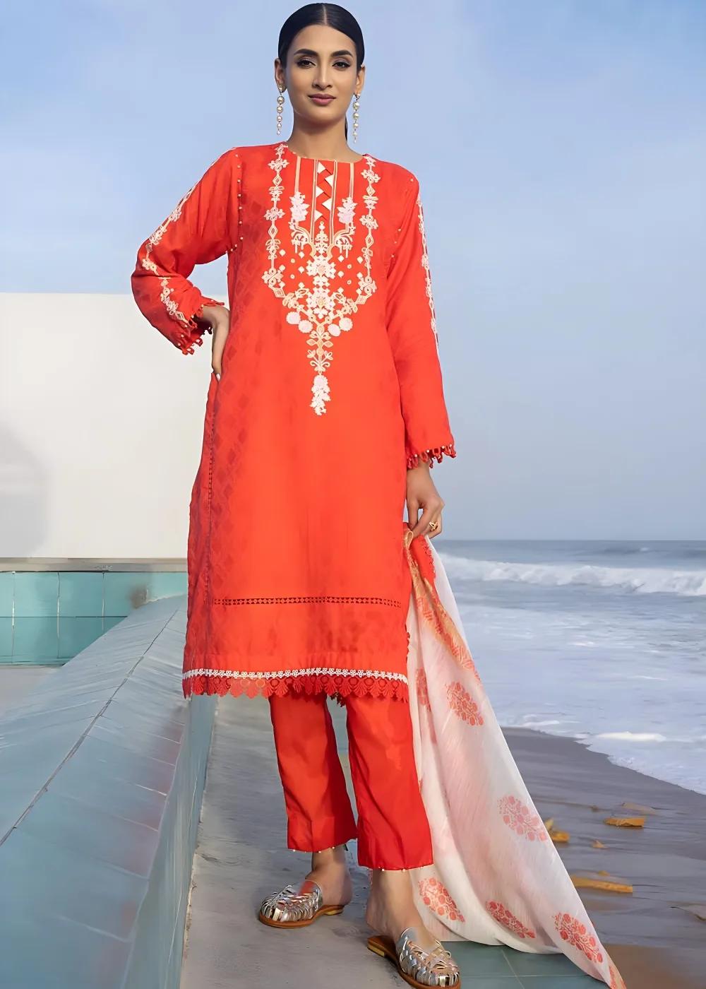 Gul Ahmed 3-Piece Embroidered Jacquard Unstitched Suit with Sequins Paper Cotton Dupatta MJ-32055