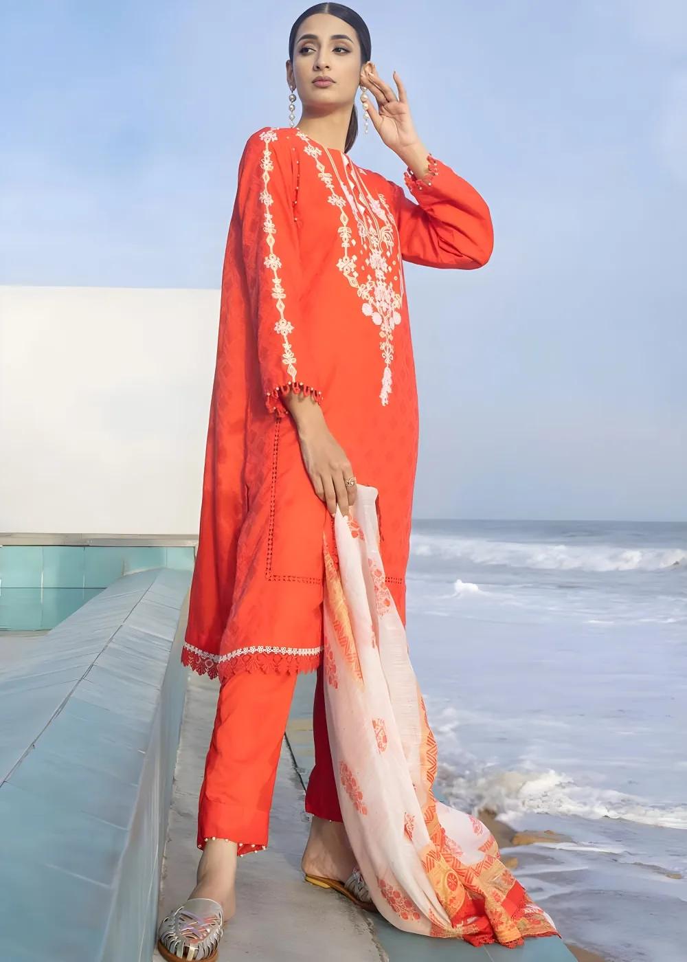 Gul Ahmed 3-Piece Embroidered Jacquard Unstitched Suit with Sequins Paper Cotton Dupatta MJ-32055