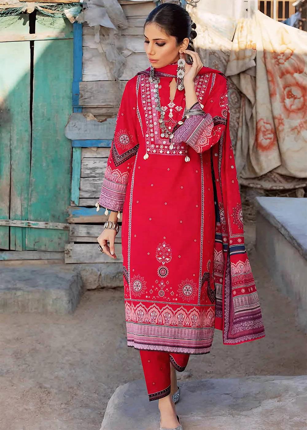 Gul Ahmed 3-Piece Embroidered Lawn Unstitched Printed Suit With Denting Lawn Dupatta DN-32073 B