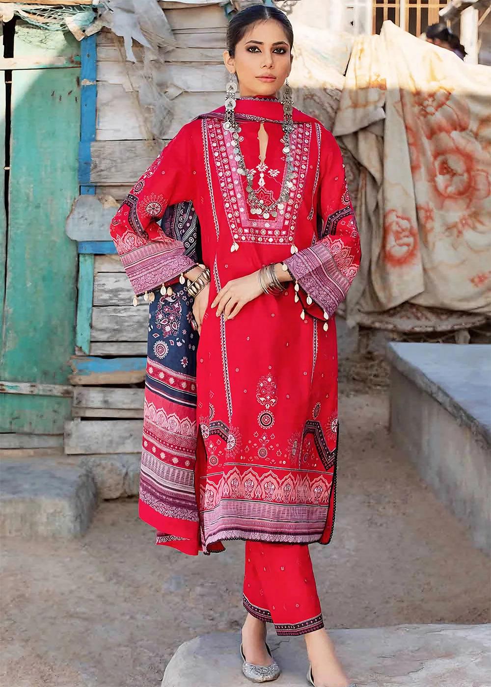 Gul Ahmed 3-Piece Embroidered Lawn Unstitched Printed Suit With Denting Lawn Dupatta DN-32073 B