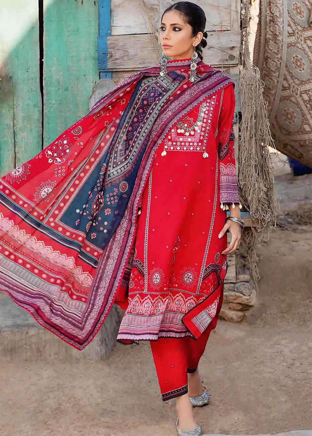 Gul Ahmed 3-Piece Embroidered Lawn Unstitched Printed Suit With Denting Lawn Dupatta DN-32073 B