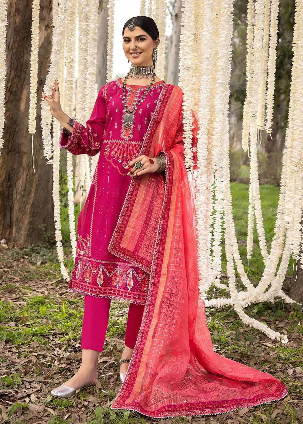 Gul Ahmed 3-Piece Embroidered Lawn Unstitched Suit with Burnout Organza Dupatta FE-32049
