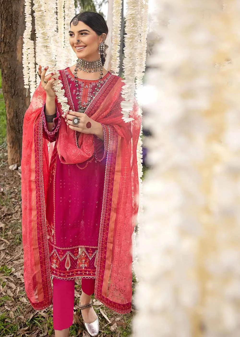 Gul Ahmed 3-Piece Embroidered Lawn Unstitched Suit with Burnout Organza Dupatta FE-32049