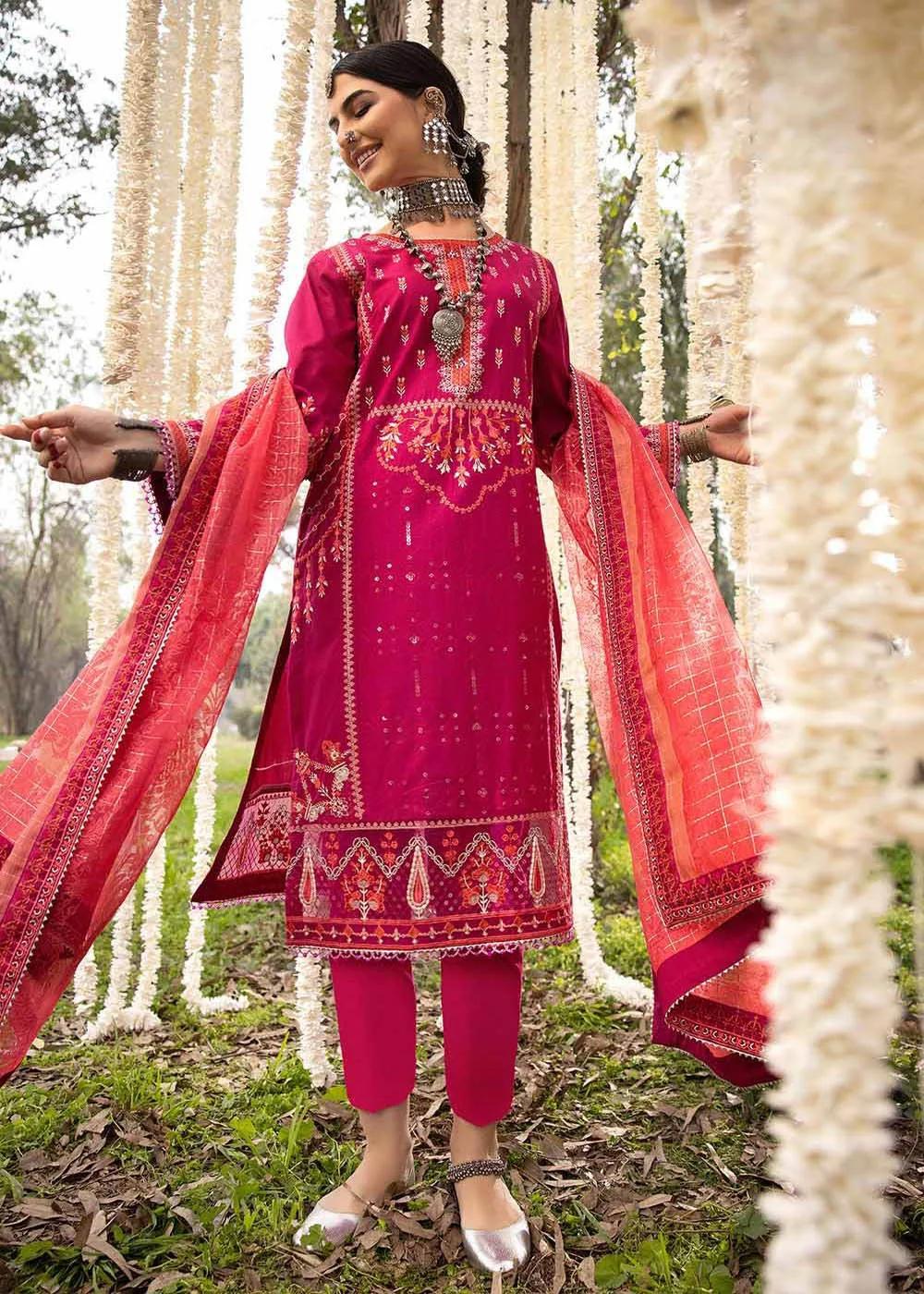 Gul Ahmed 3-Piece Embroidered Lawn Unstitched Suit with Burnout Organza Dupatta FE-32049