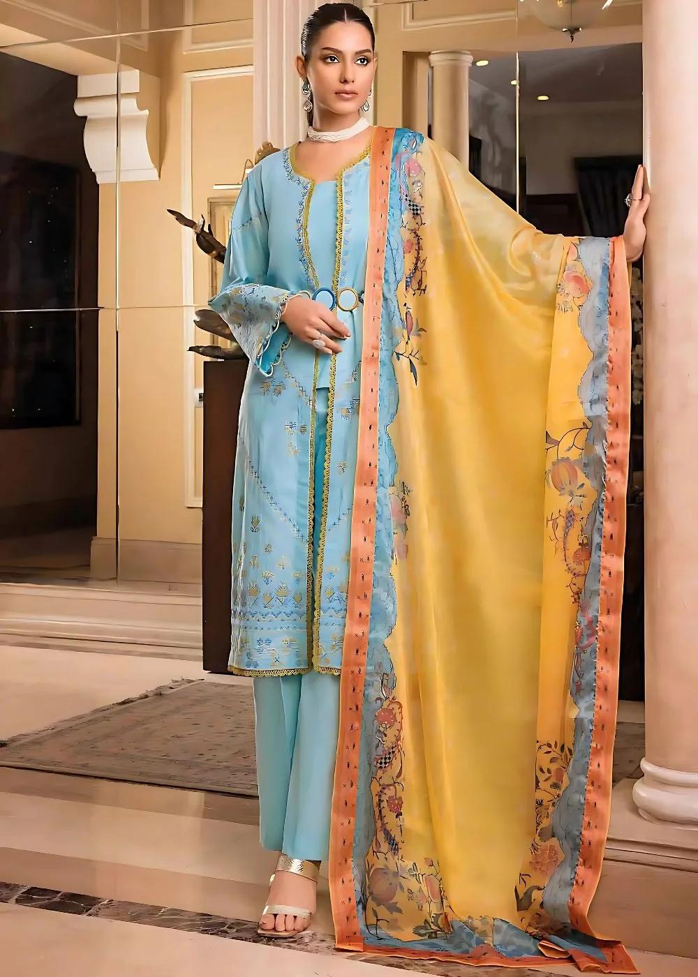 Gul Ahmed 3-Piece Embroidered Lawn Unstitched Suit With Digital Printed Mehsuri Dupatta SP-32002