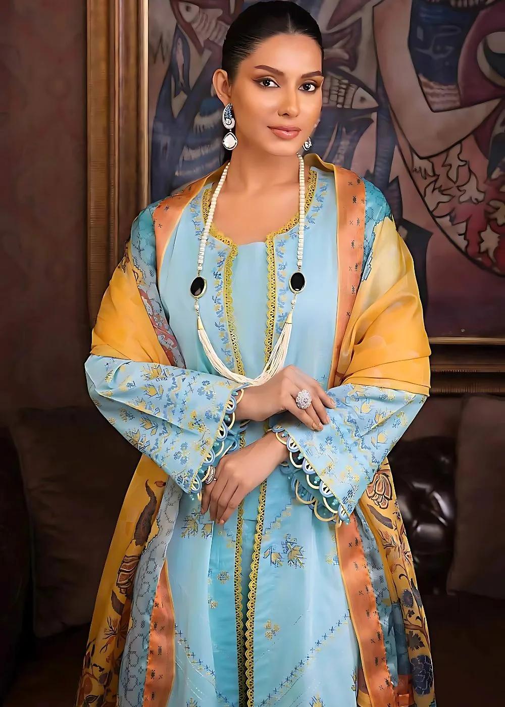 Gul Ahmed 3-Piece Embroidered Lawn Unstitched Suit With Digital Printed Mehsuri Dupatta SP-32002