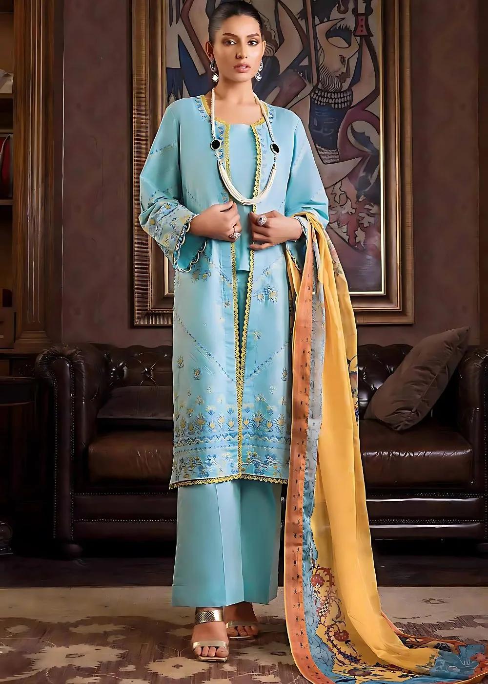 Gul Ahmed 3-Piece Embroidered Lawn Unstitched Suit With Digital Printed Mehsuri Dupatta SP-32002
