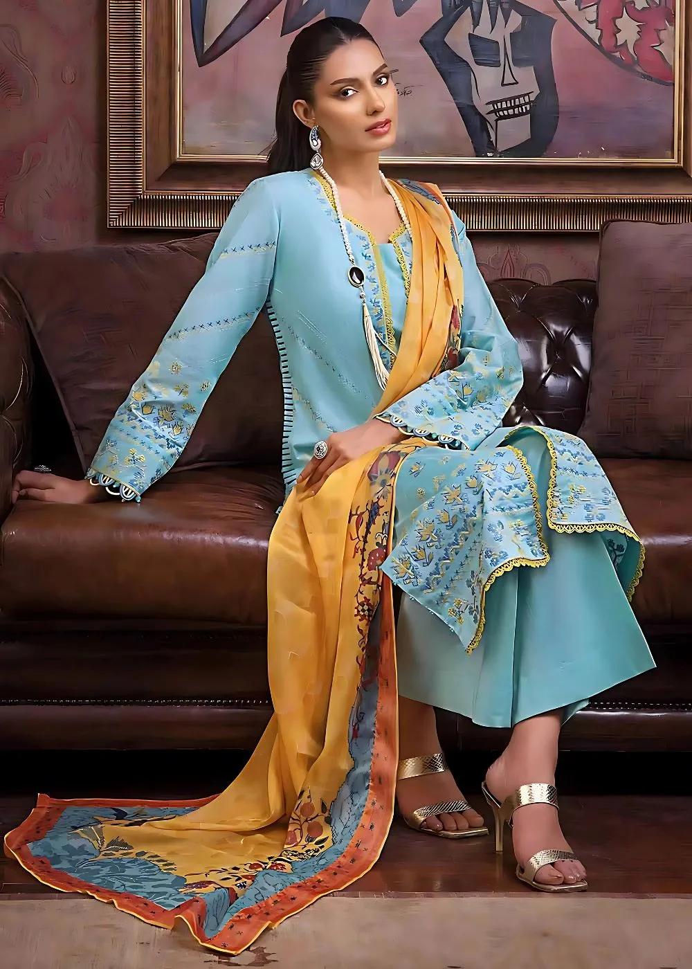 Gul Ahmed 3-Piece Embroidered Lawn Unstitched Suit With Digital Printed Mehsuri Dupatta SP-32002