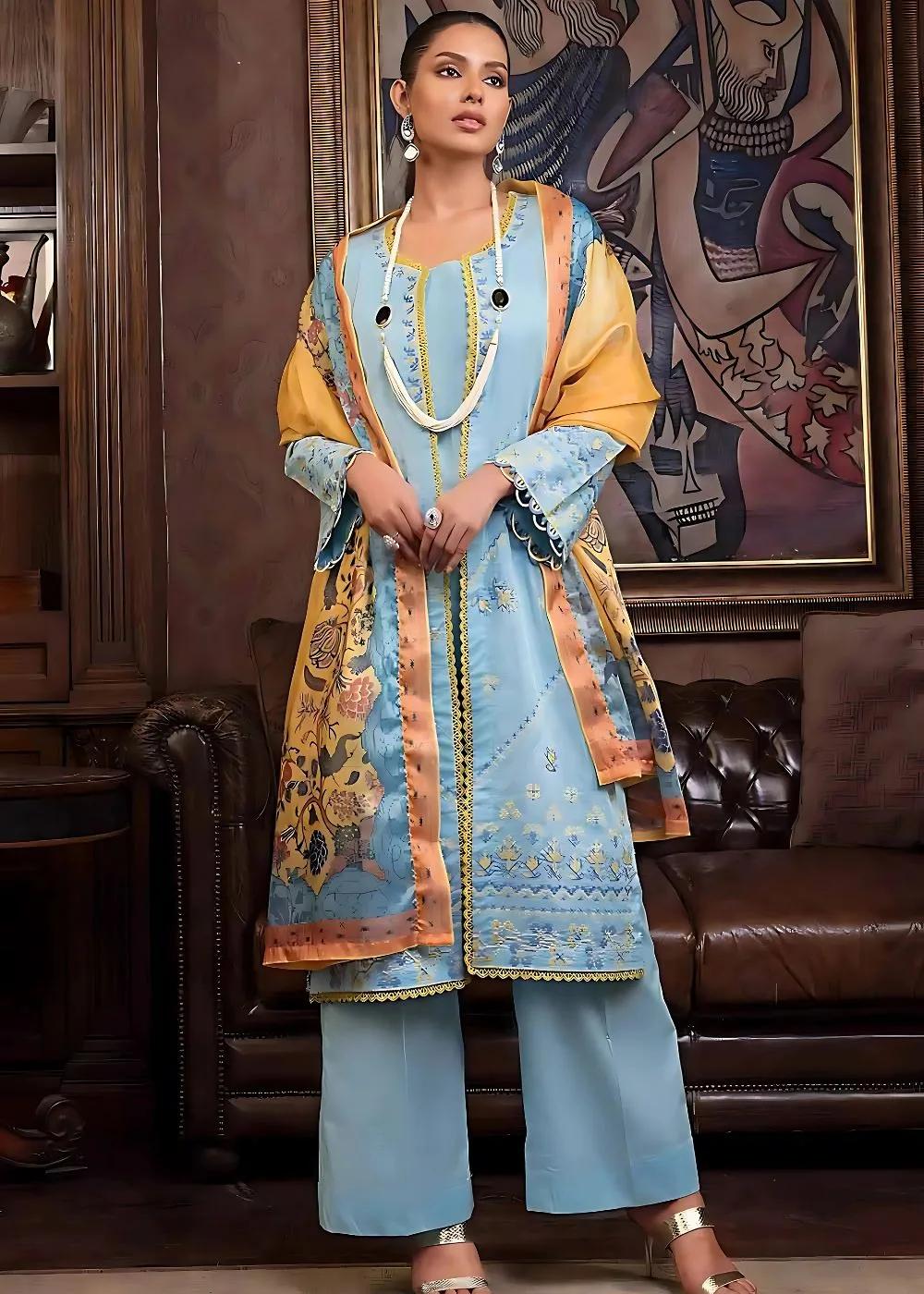 Gul Ahmed 3-Piece Embroidered Lawn Unstitched Suit With Digital Printed Mehsuri Dupatta SP-32002
