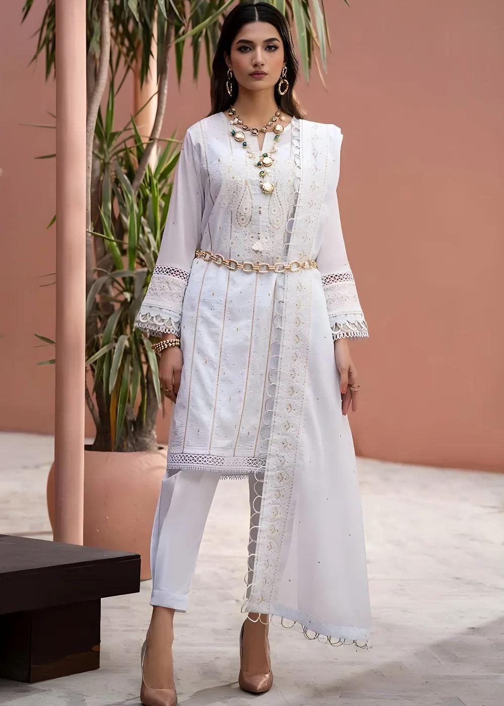 Gul Ahmed 3-Piece Embroidered Lawn Unstitched Suit with Embroidered Denting Lawn Dupatta DN-42019