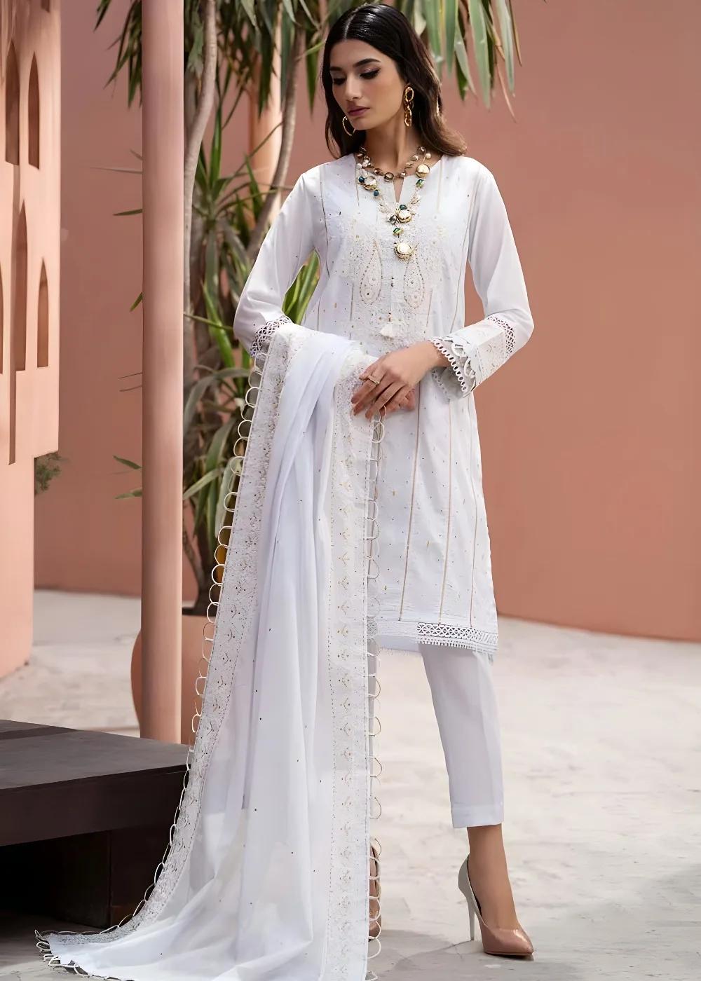 Gul Ahmed 3-Piece Embroidered Lawn Unstitched Suit with Embroidered Denting Lawn Dupatta DN-42019