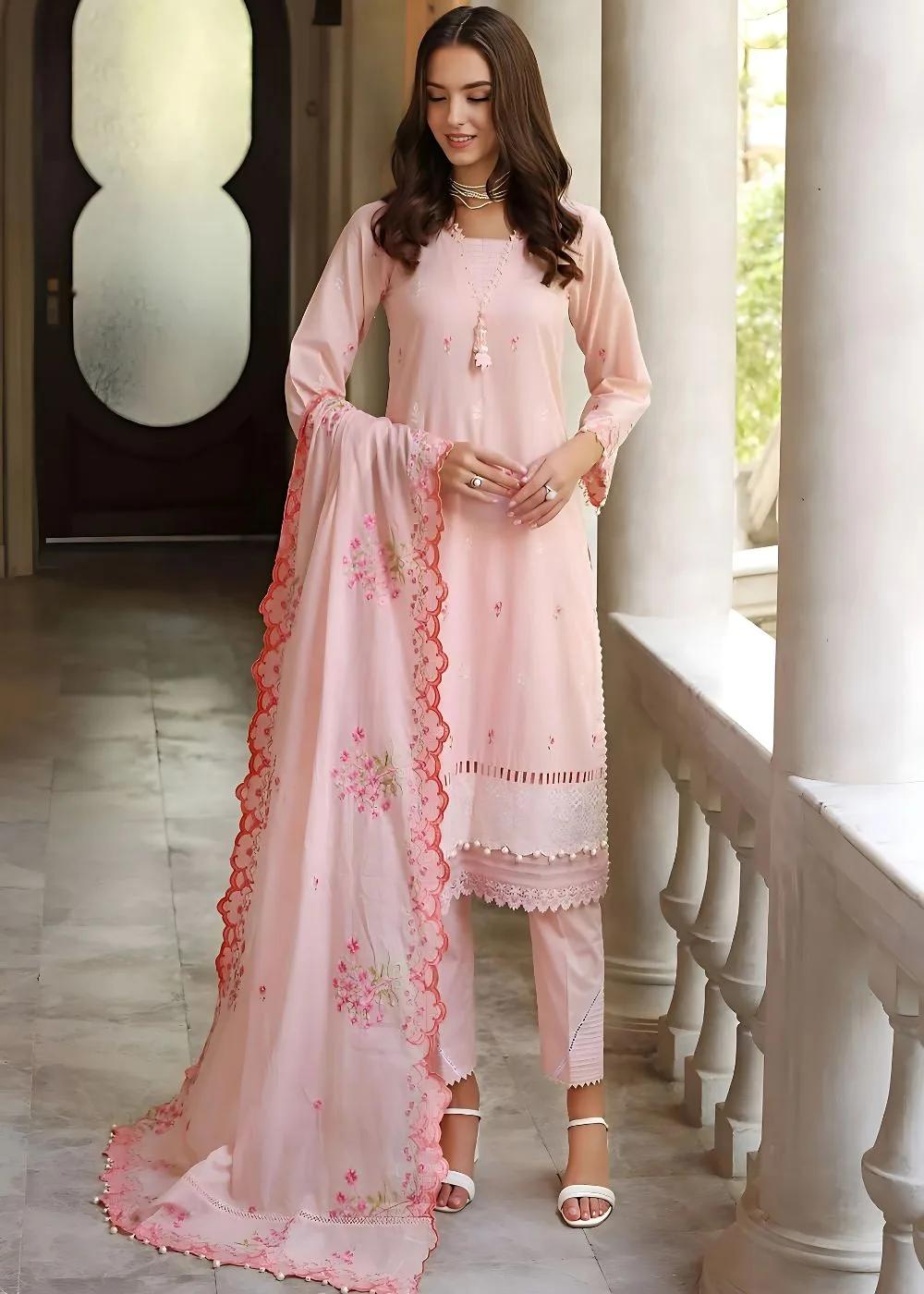Gul Ahmed 3-Piece Embroidered Lawn Unstitched Suit with Sequins Embroidered Denting Lawn Dupatta DN-32012