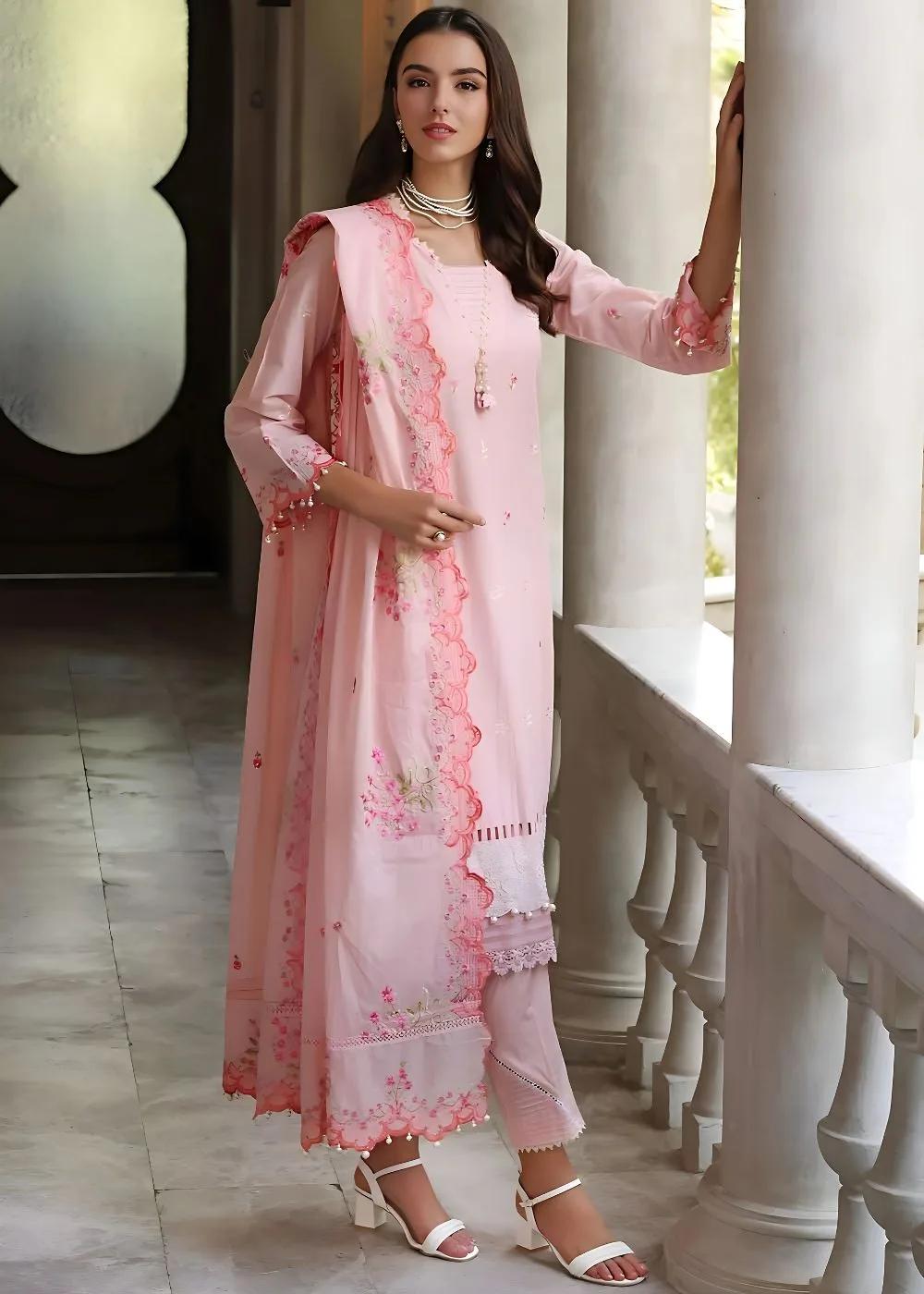 Gul Ahmed 3-Piece Embroidered Lawn Unstitched Suit with Sequins Embroidered Denting Lawn Dupatta DN-32012