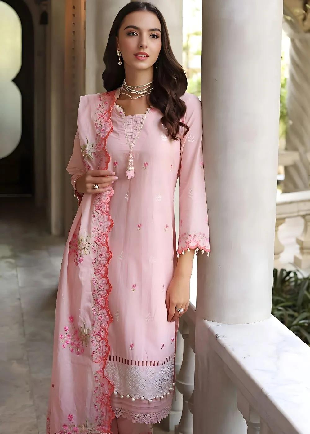 Gul Ahmed 3-Piece Embroidered Lawn Unstitched Suit with Sequins Embroidered Denting Lawn Dupatta DN-32012