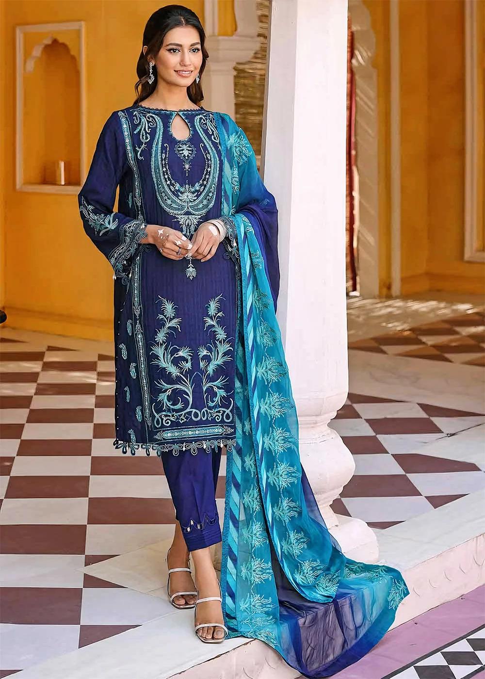 Gul Ahmed 3-Piece Embroidered Leno Unstitched Suit with Embroidered Chiffon Dupatta PM-32006
