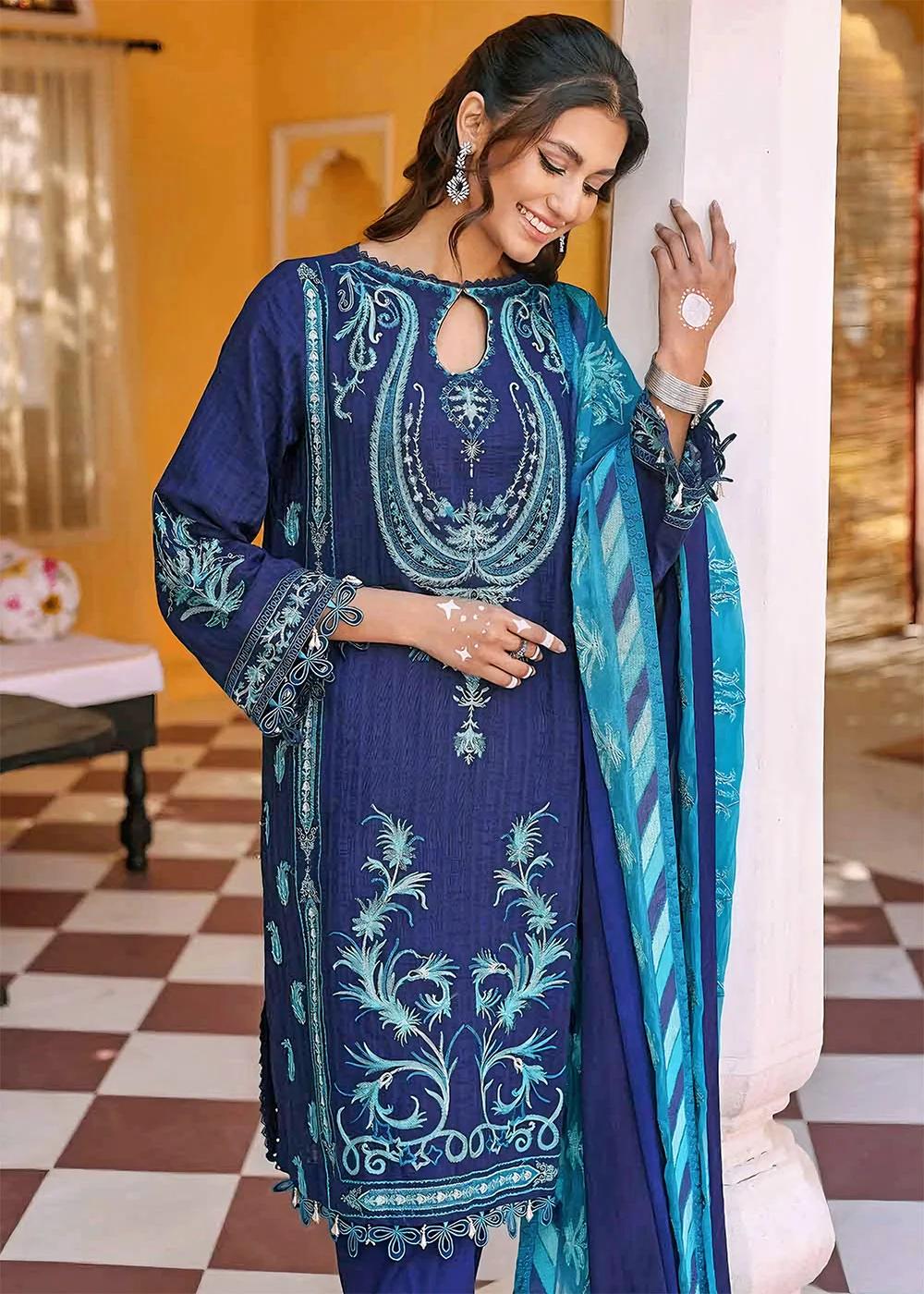 Gul Ahmed 3-Piece Embroidered Leno Unstitched Suit with Embroidered Chiffon Dupatta PM-32006