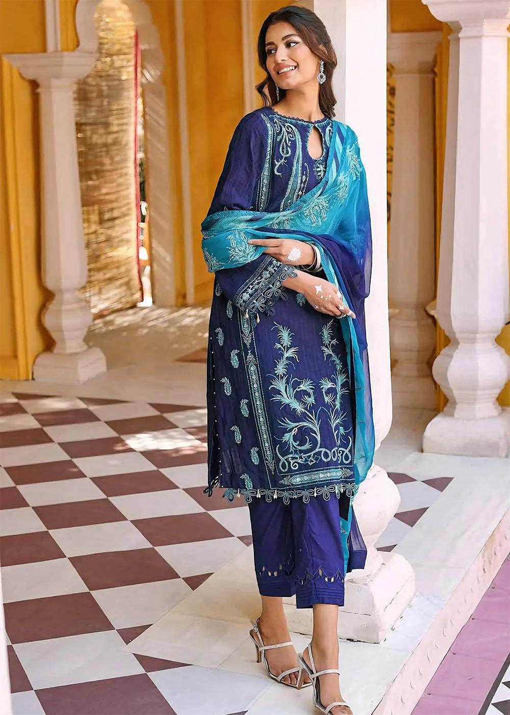 Gul Ahmed 3-Piece Embroidered Leno Unstitched Suit with Embroidered Chiffon Dupatta PM-32006