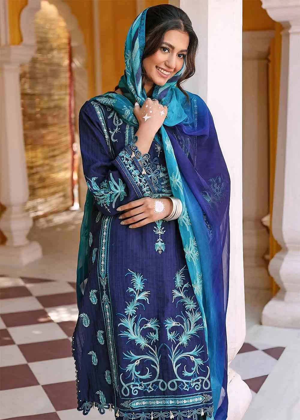 Gul Ahmed 3-Piece Embroidered Leno Unstitched Suit with Embroidered Chiffon Dupatta PM-32006