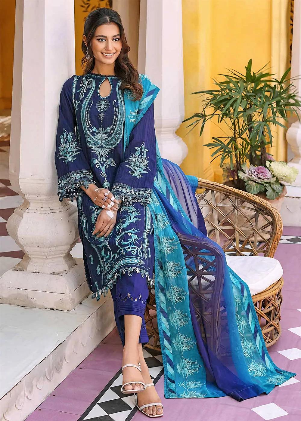 Gul Ahmed 3-Piece Embroidered Leno Unstitched Suit with Embroidered Chiffon Dupatta PM-32006
